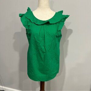 J. Crew Green Ruffled Peter Pan Collar Blouse